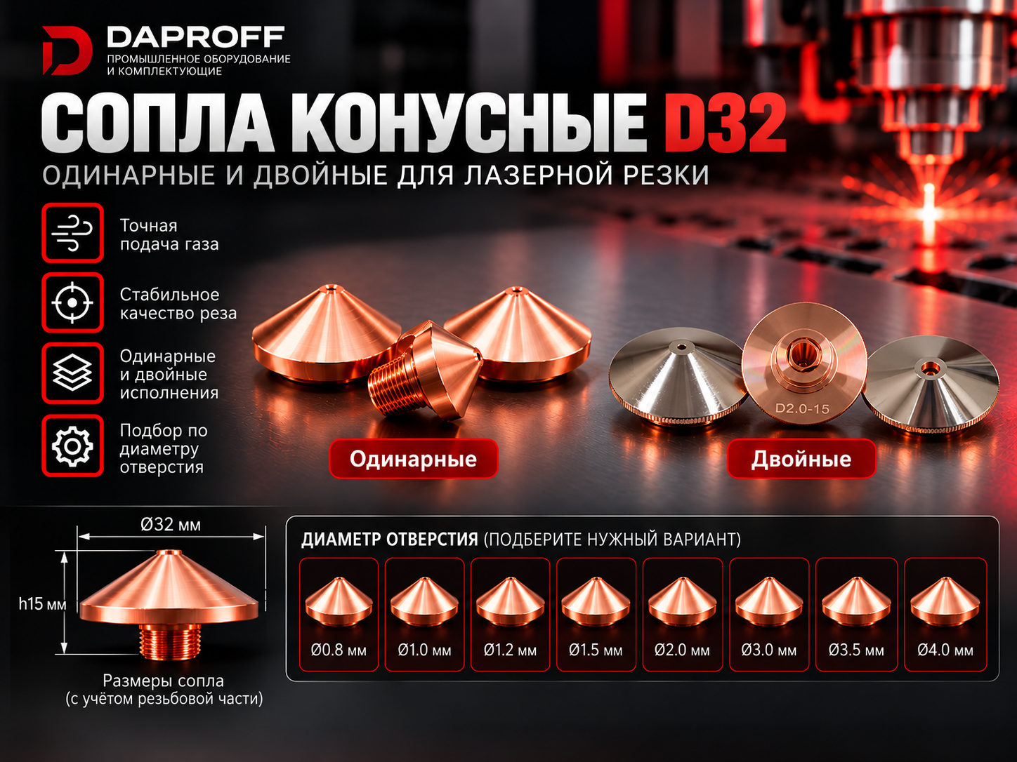 Сопла D32 одинарные, двойные